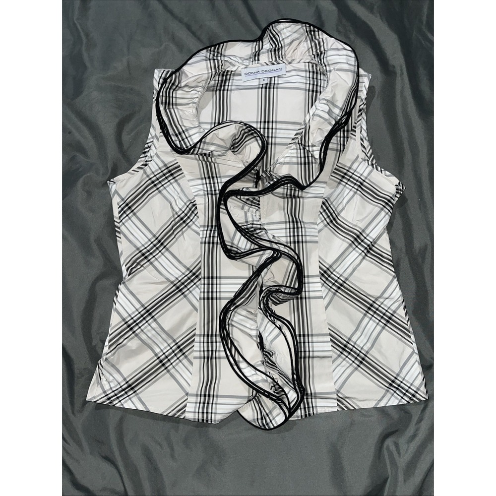 Donna Degnan Women's Professional Work Sleeveless Full Zip Ruffle Top